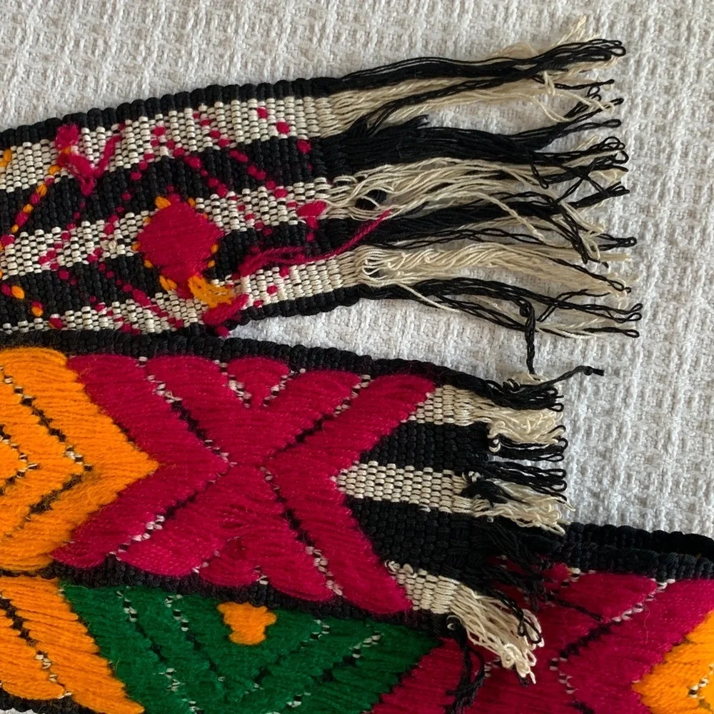 Woven yarn sash belt yellow pink green and black